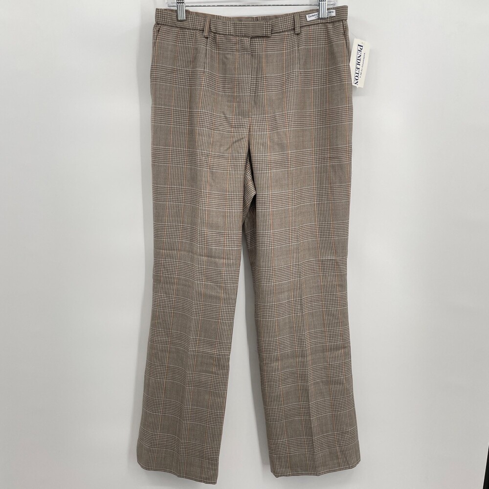 NWT PENDLETON Vintage VTG Beige Plaid 100% Virgin Wool Dress Slacks Size 12